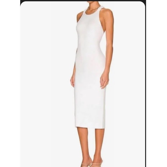 525 White Midi Dress Sleeveless Bodycon Party Cocktail Open Back Large - Picture 1 of 8